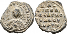 Michael, "the new" Bourtzes, mid 11th century. Seal (Lead, 26 mm, 16.02 g, 12 h). MHP - ΘV - ЄI[HC ROH]ΘOC MIX TⲰ CⲰ Δ૪Λ ("Mother of God - May you be ...