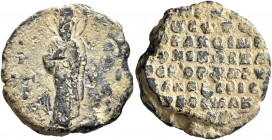 Basileios, parakoimomenos (doux of Edessa), 1060-1090. Seal (Lead, 26 mm, 13.45 g, 5 h). O / A/ΓI/O/C - R/A/CI/Λ/Є Saint Basil, standing facing, nimba...
