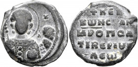Konstantinos, metropolitan bishop of Tiberioupolis, 11th century. Seal (Lead, 24 mm, 9.48 g, 12 h). [MI]-X/A Nimbate facing bust of St. Michael, holdi...