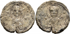 Anonymous, 11th century. Seal (Lead, 26 mm, 9.39 g, 11 h). MHP - ΘV
 The Mother of God, nimbate, both hands half-raised before her, palms outward. Re...