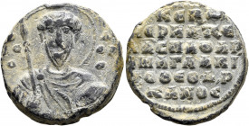 Barasbatze Theodorokanos, imperial protospatharios and protomanglabites, 11th century. Seal (Lead, 22 mm, 8.24 g, 11 h). Θ / ΘЄ/O-Δ/OP/O, Nimbate faci...