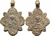 Anonymous, circa 12th century. Pendant (Lead, 28x39 mm, 7.92 g, 12 h). O A - Γ/Є/OP/Γ, Nimbate facing bust of Saint George, holding spear over his rig...