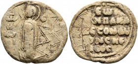 Georgios, 12th century. Seal (Lead, 27 mm, 9.74 g, 12 h). MHP - ΘV / H / KV/PI-[ⲰTICCA] Nimbate Mother of God “Kyriotissa”, holding medallion of Chris...