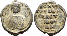 Theodora Doukaina, sebaste, 12th century. Seal (Lead, 24 mm, 8.52 g, 12 h). [MHP] - ΘV The Mother of God “Blachernitissa”, nimbate, raising both hands...