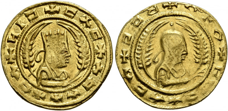 AXUM. Ebana, circa 450. Chrysos (Gold, 17 mm, 1.60 g, 12 h). ✠ CIϞ ✠CΛC✠ΛCΛ✠✠CA ...