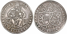 AUSTRIA. Salzburg, Erzbistum. Johann Jakob Khuen von Belasi, 1560-1586. Taler (Silver, 40 mm, 28.56 g, 6 h), 1563. SANCTVS•RVDBERTVS•EPVS•SALZBVRGEN S...