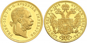 AUSTRIA. Kaisertum Österreich-Ungarn. Franz Josef I, 1867-1916. Ducat (Gold, 20 mm, 3.49 g, 12 h), Vienna, dated 1915, but a later restrike. FRANC•IOS...