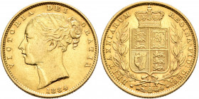 AUSTRALIA, Trade Coinage. Victoria, 1837-1901. Sovereign (Gold, 22 mm, 8.00 g, 6 h), Young Head coinage. Sydney, 1884. VICTORIA DEI GRATIA / 1884 Bare...
