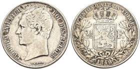 BELGIUM. Léopold I, 1831-1865. 2 1/2 Francs (Silver, 30 mm, 12.29 g, 6 h), Brussels, 1848. LEOPOLD PREMIER ROI DES BELGES Head of Léopold to left. Rev...