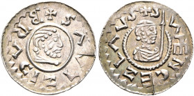 BOHEMIA. Bretislav II, 1092-1100. Denar (Silver, 17 mm, 0.87 g, 3 h), Praha (Prague). ✠ BRACIZLAVS Head of Bretislav II to right. Rev. ✠ SWENCZLAVS Dr...