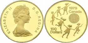 CANADA. Elizabeth II, 1952-present. 100 Dollars (Gold, 27 mm, 16.95 g, 12 h), International Year of the Child, 1979. ELIZABETH II D.G. REGINA Crowned ...
