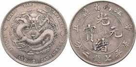 CHINA, Qīng dynasty. Dézōng (Guāngxù), 1875-1908. 7 Mace 2 Candareens – Dollar (Silver, 40 mm, 26.78 g, 12 h), Jiāngnán (Kiang Nan) province, cyclical...