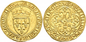 FRANCE, Royal. Charles VI le Bien-Aimé/le Fol (the Well-Beloved/the Mad), 1380-1422. Écu d’or à la couronne (Gold, 29 mm, 3.93 g, 1 h), Mirabel. ✠ KAR...