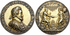 FRANCE, Royal. Henri IV le Grand (the Great), 1589–1610. Medal (Gilt silver, 56 mm, 64.82 g, 12 h), commemorating the marriage to Marie de Medici. By ...