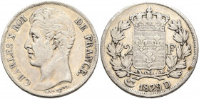 FRANCE, Royal (Restored). Charles X, 1824-1830. 2 Francs (Silver, 27 mm, 9.95 g, 5 h), Lyon, 1829. CHARLES X ROI DE FRANCE. Bare head of Charles X to ...