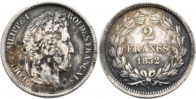 FRANCE, Royal (Restored). Louis Philippe, 1830-1848. 2 Francs (Silver, 27 mm, 10.00 g, 6 h), Strasbourg , 1832. LOUIS PHILIPPE i ROIS DES FRANÇAIS Hea...