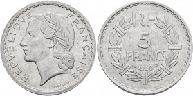 FRANCE, Quatrième République. 1947-1959. 5 Francs (Aluminum, 31 mm, 3.75 g, 6 h), 1948. REPVBLIQVE - FRANÇAISE Laureate head of the Republic to left. ...