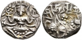 INDIA, Medieval. Hindu Rajas of Kashmir. Harsha Deva, 1089-1101. Unit (Silver, 14 mm, 3.05 g). Goddess Lakshmi seated facing on lotus, holding lotus i...