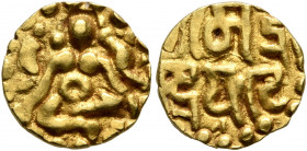 INDIA, Medieval. Kalachuris of Tripuri. Gangeya Deva, circa 1015-1041. 1/4 Stater (Gold, 11 mm, 1.00 g, 6 h). Goddess Lakshmi seated facing. Rev. SRIM...