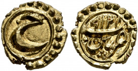 INDIA, Independent States. Mysore. Tipu Sultan, 1782-1799. Fanam (Gold, 7 mm, 0.38 g, 12 h), Patan, Malaudi era 1219 = AD 1790. Persian letter 'Ha'. R...