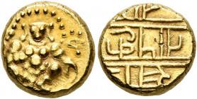 INDIA, Independent States. Vijayanagar. Krishnadeva Raya, 1509-1529. 1/2 Pagoda (Gold, 12 mm, 3.30 g, 10 h). Balakrishna seated facing; to left, chakr...