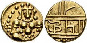 INDIA, Independent States. Vijayanagar. Krishnadeva Raya, 1509-1529. 1/2 Pagoda (Gold, 14 mm, 3.32 g). Balakrishna seated facing; to left, chakra; to ...