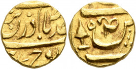INDIA, Princely States. Patiala. Bhupindar Singh, 1900-1938. 2/3 Mohur (Gold, 16 mm, 7.43 g, 3 h), Bhupindar Singh (1900-1938), in the name of Ahmad S...