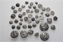 A lot containing 47 silver coins. All: Greek. Fine to about very fine. LOT SOLD AS IS, NO RETURNS. 47 coins in lot.