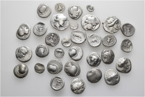A lot containing 32 silver coins. All: Greek. Harshly cleaned. Fine to about very fine. LOT SOLD AS IS, NO RETURNS. 32 coins in lot.


From a Europ...