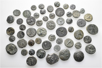 A lot containing 52 bronze coins. All: Greek. About very fine to good very fine. LOT SOLD AS IS, NO RETURNS. 52 coins in lot.