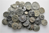 A lot containing 64 bronze coins. All: Greek. Fine to very fine. LOT SOLD AS IS, NO RETURNS. 64 coins in lot.