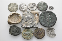 A lot containing 3 silver and 7 bronze coins and 2 lead weights. Includes: Greek, Roman Provincial, Roman Imperial, Byzantine and Medieval. Fine to ve...