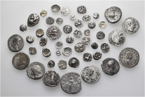 A lot containing 48 silver coins. Includes: Greek and Roman Imperial. Fine to about very fine. LOT SOLD AS IS, NO RETURNS. 48 coins in lot.