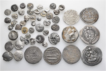 A lot containing 51 silver coins. Includes: Greek, Central Asian and Islamic. Fine to about very fine. LOT SOLD AS IS, NO RETURNS. 51 coins in lot.