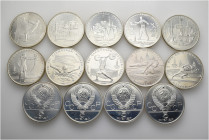 A lot containing 14 silver coins. All: Russia. 5 Roubles, Olympic Games 1980. Extremely fine to uncirculated. LOT SOLD AS IS, NO RETURNS. 14 coins in ...