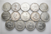 A lot containing 14 silver coins. All: South Africa. Very fine to extremely fine. LOT SOLD AS IS, NO RETURNS. 14 coins in lot.