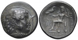 Celtic, Mint in the lower Danube region Tetradrachm in imitation of Philip III III-II century, AR 27.00 mm., 16.85 g.
Head of Heracles r., wearing li...
