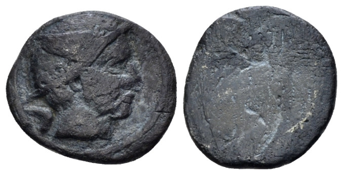 Etruria, Populonia 5 Asses III century BC, AR 13.00 mm., 1.87 g.
 Head of Turms...