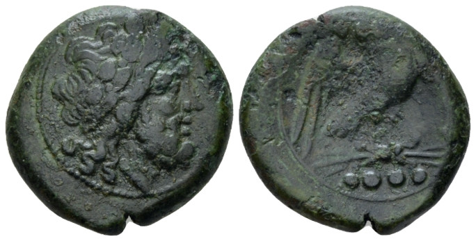 Frentani, Larinum Quadrunx circa 210-175, Æ 21.00 mm., 8.29 g.
Laureate head of...