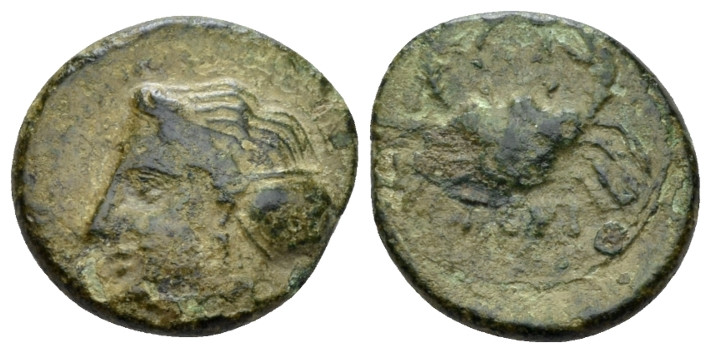 Bruttium, Terina Bronze circa 350-275, Æ 15.00 mm., 2.66 g.
Female head l. Rev....