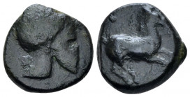 Sicily, Entella, Campanian mercenaries Bronze circa 342-339, Æ 16.00 mm., 3.85 g.
Campanian helmet r. Rev. Horse galloping r. Campana 12. Calciati 14...