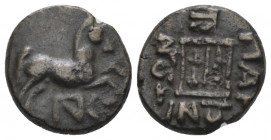 Thrace, Maroneia Bronze circa 400-350, Æ 12.00 mm., 2.34 g.
Maroneia Bronze circa 400-350, Æ 12mm., 2.34g. Horse galloping r.; below, monogram. Rev. ...