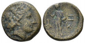 Thrace, Sestos Trichalkon circa 300-281, Æ 17.00 mm., 4.57 g.
Wreathed head of Persephone r. Rev. Hermes standing l., holding kerykeion in his r. han...