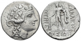 Island of Thrace, Thasos Tetradrachm after 150, AR 28.30 mm., 16.02 g.
Wreathed head of Dionysus r. Rev. Hercules standing l., holding club and lion-...