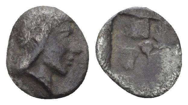 Ionia, Colophon Hemiobol circa 450-410, AR 6.00 mm., 0.26 g.
Laureate head of A...