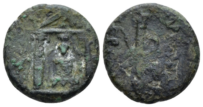 Pamphilia, Perge Bronze II-I cent., Æ 15.90 mm., 3.14 g.
Cult statue of Artemis...