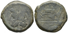 BAL Series As Central Italy circa 169-158, Æ 34.00 mm., 35.50 g.
Laureate head of Janus; above, mark of value. Rev. Prow r.; above, BAL ligate and be...