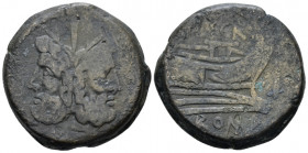 C. Scribonius. As circa 154, Æ 31.50 mm., 29.00 g.
Laureate head of Janus; above, mark of value. Rev. Prow r.; above, C·SCR and before, mark of value...