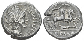 M. Cipius M. f. Denarius circa 115 or 114, AR 18.00 mm., 3.94 g.
M·CIPI·M·F Helmeted head of Roma r.; behind, X. Rev. Victory in prancing biga r., ho...