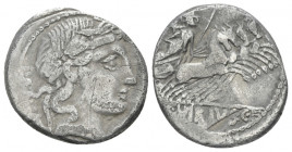 C. Vibius C.f. Pansa. Denarius circa 90, AR 18.00 mm., 3.84 g.
PANSA Laureate head of Apollo r.; below chin, control mark. Rev. Minerva in fast quadr...